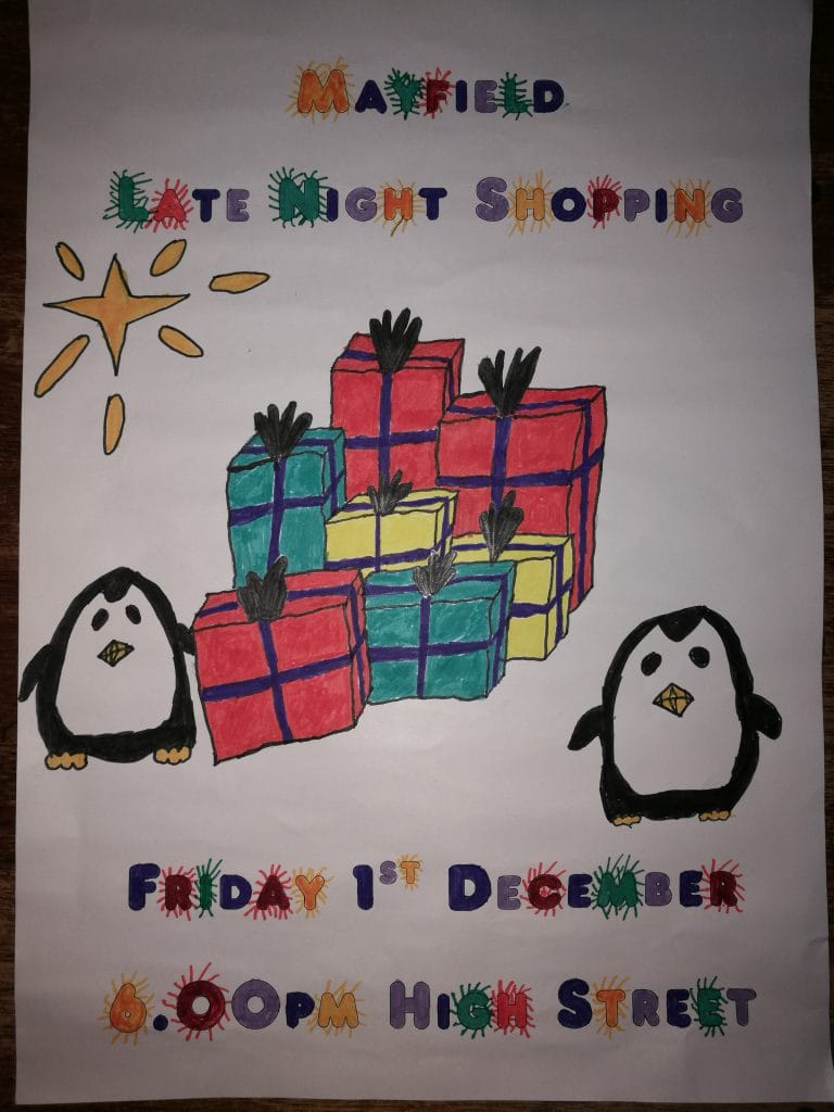 Winning design by a Cub for the leaflet promoting Mayfield Late Night Shopping 2017