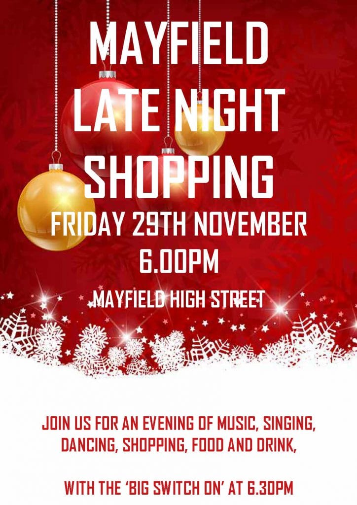 Poster for Mayfield Late Night Christmas Shopping 29 Nov 2019
