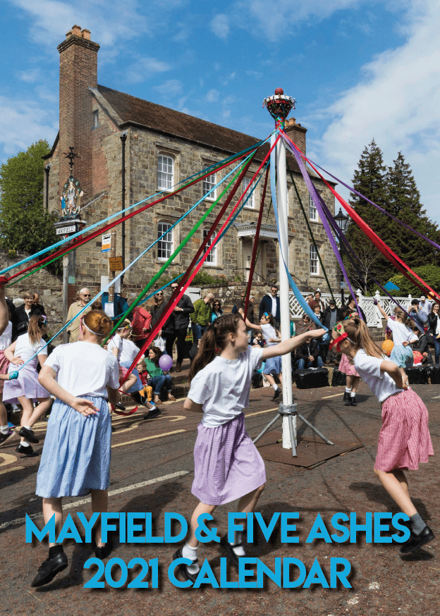Front cover of the Mayfield & Five Ashes 2021 calendar showing Maypole dancing